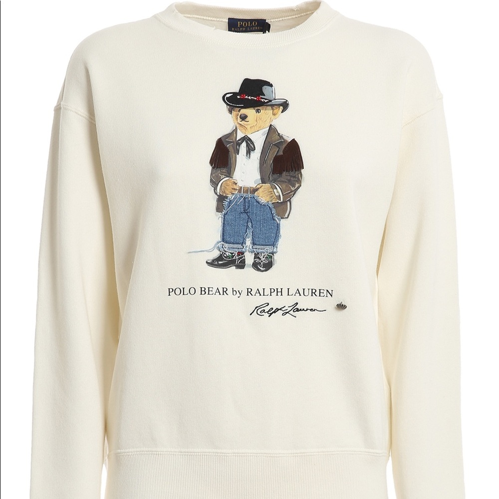 Polo Ralph Lauren Western Cowboy Teddy Bear Pullover Sweatshirt in Cream